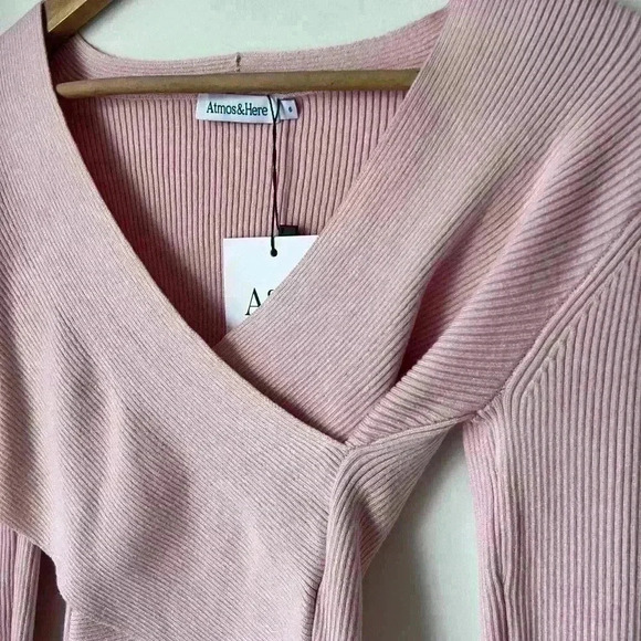 NWT Atmos & Here Charolette Cross Over Knit Feminine Girlie Powder Pink Top 6 - Picture 4 of 13